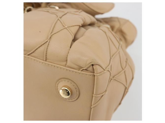 Borsa con coulisse e catena Christian Dior in pelle beige e oro Auth BA13968A D'oro - vista 9