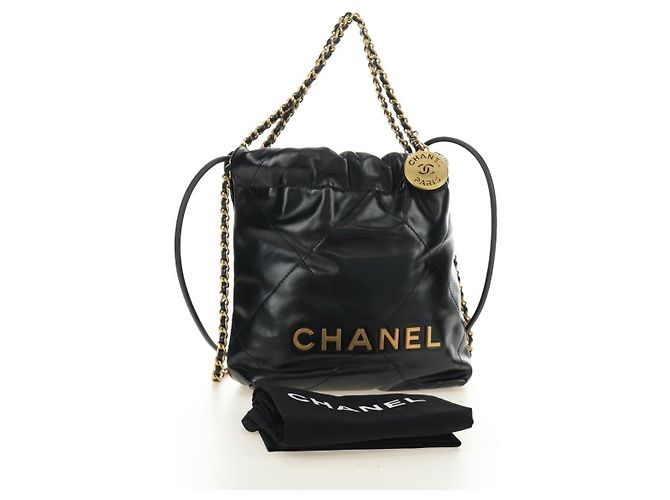 CHANEL CHANEL22 Borsa a Catena in Pelle di Agnello Nera e Oro CC Auth 190198SAM Nero D'oro - vista 12