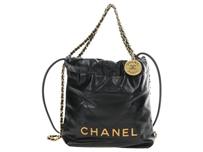 CHANEL CHANEL22 Borsa a Catena in Pelle di Agnello Nera e Oro CC Auth 190198SAM Nero D'oro - vista 13