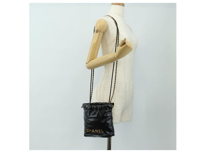 CHANEL CHANEL22 Borsa a Catena in Pelle di Agnello Nera e Oro CC Auth 190198SAM Nero D'oro - vista 27