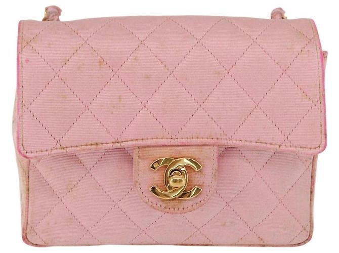 CHANEL Mini Matelasse 18 Chain Shoulder Bag Canvas Pink Gold CC Auth 191614 Rosa D'oro - vista 13