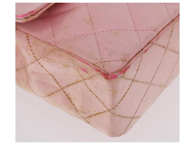 CHANEL Mini Matelasse 18 Chain Shoulder Bag Canvas Pink Gold CC Auth 191614 Rosa D'oro - vista 15