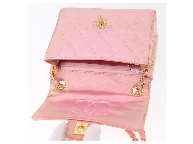 CHANEL Mini Matelasse 18 Chain Shoulder Bag Canvas Pink Gold CC Auth 191614 Rosa D'oro - vista 19