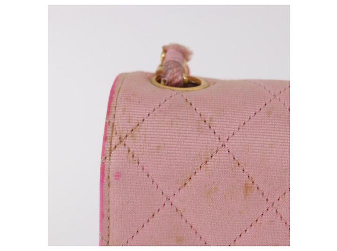 CHANEL Mini Matelasse 18 Chain Shoulder Bag Canvas Pink Gold CC Auth 191614 Rosa D'oro - vista 2