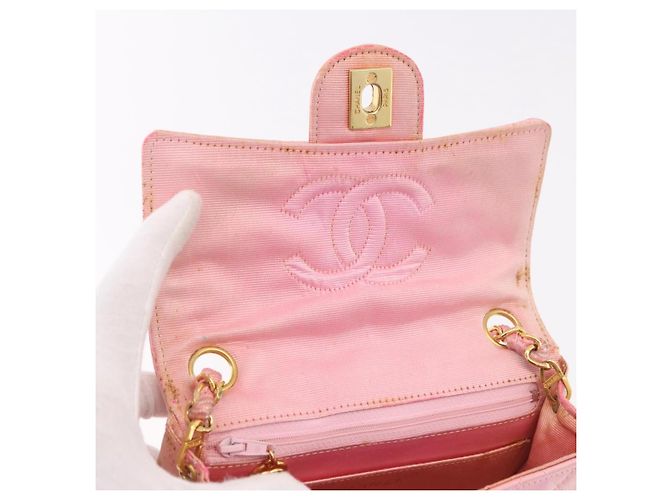 CHANEL Mini Matelasse 18 Chain Shoulder Bag Canvas Pink Gold CC Auth 191614 Rosa D'oro - vista 20
