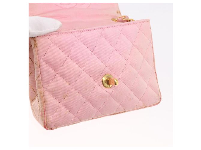 CHANEL Mini Matelasse 18 Chain Shoulder Bag Canvas Pink Gold CC Auth 191614 Rosa D'oro - vista 21
