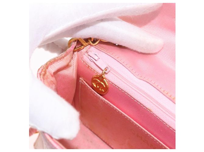 CHANEL Mini Matelasse 18 Chain Shoulder Bag Canvas Pink Gold CC Auth 191614 Rosa D'oro - vista 26