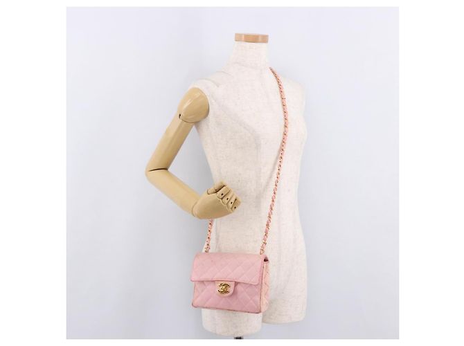 CHANEL Mini Matelasse 18 Chain Shoulder Bag Canvas Pink Gold CC Auth 191614 Rosa D'oro - vista 28