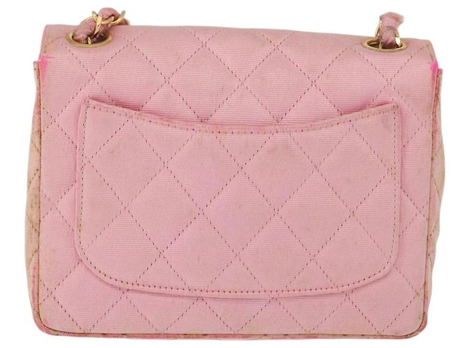 CHANEL Mini Matelasse 18 Chain Shoulder Bag Canvas Pink Gold CC Auth 191614 Rosa D'oro - vista 3