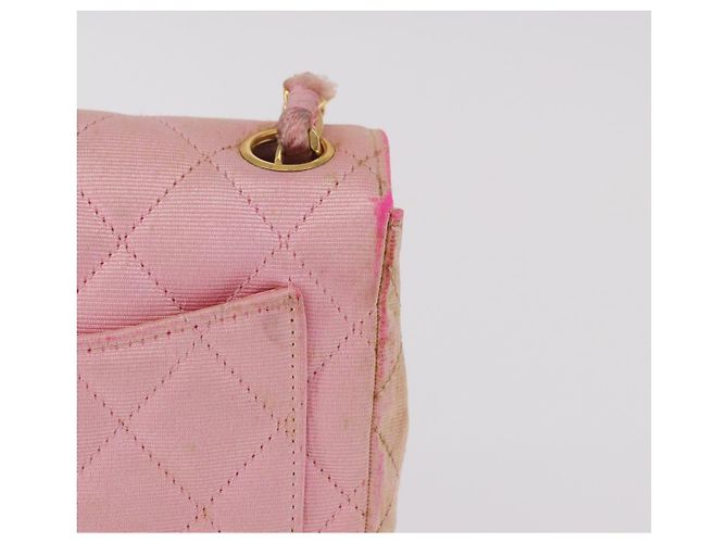 CHANEL Mini Matelasse 18 Chain Shoulder Bag Canvas Pink Gold CC Auth 191614 Rosa D'oro - vista 4