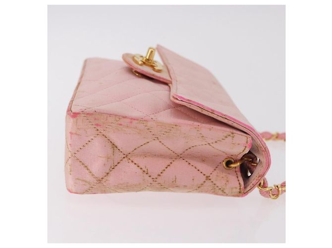 CHANEL Mini Matelasse 18 Chain Shoulder Bag Canvas Pink Gold CC Auth 191614 Rosa D'oro - vista 5