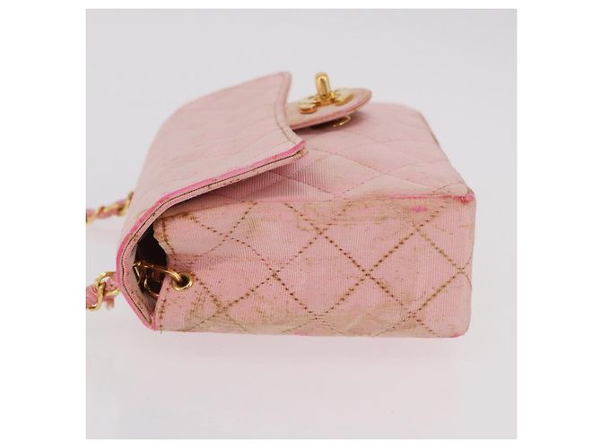 CHANEL Mini Matelasse 18 Chain Shoulder Bag Canvas Pink Gold CC Auth 191614 Rosa D'oro - vista 6