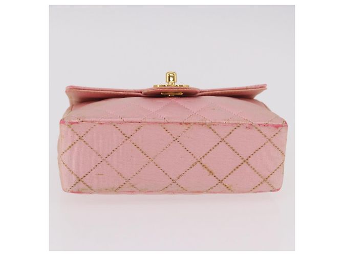 CHANEL Mini Matelasse 18 Chain Shoulder Bag Canvas Pink Gold CC Auth 191614 Rosa D'oro - vista 7