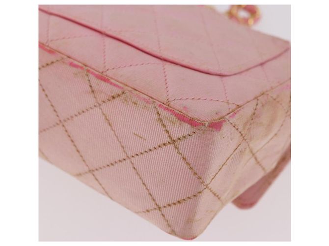 CHANEL Mini Matelasse 18 Chain Shoulder Bag Canvas Pink Gold CC Auth 191614 Rosa D'oro - vista 9