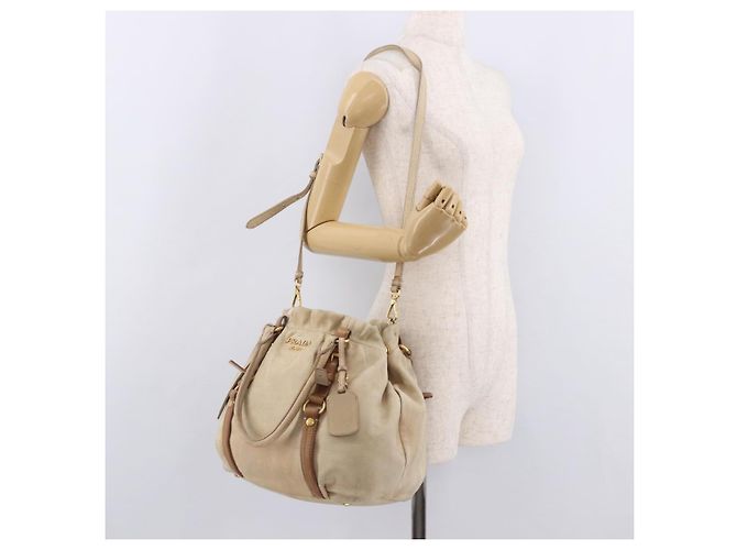 PRADA Tote Bag Leder 2way Beige Gold Auth bs36021 Golden - Ansicht 25