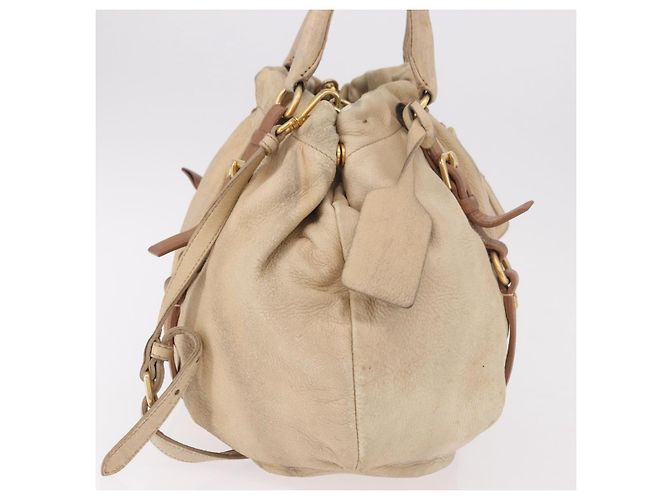 PRADA Tote Bag Leder 2way Beige Gold Auth bs36021 Golden - Ansicht 5