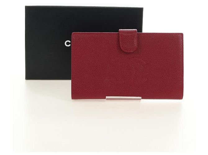CHANEL COCO Mark Langgeldbörse Caviar Leder Rot Gold CC Authentisch 190496M Golden - Ansicht 12