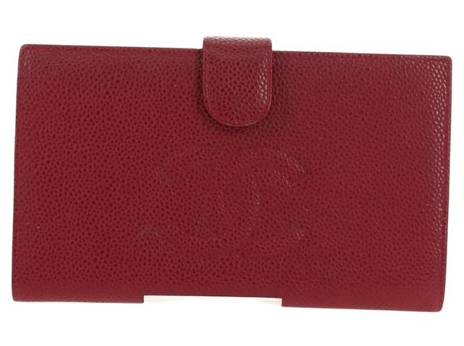 CHANEL COCO Mark Langgeldbörse Caviar Leder Rot Gold CC Authentisch 190496M Golden - Ansicht 13