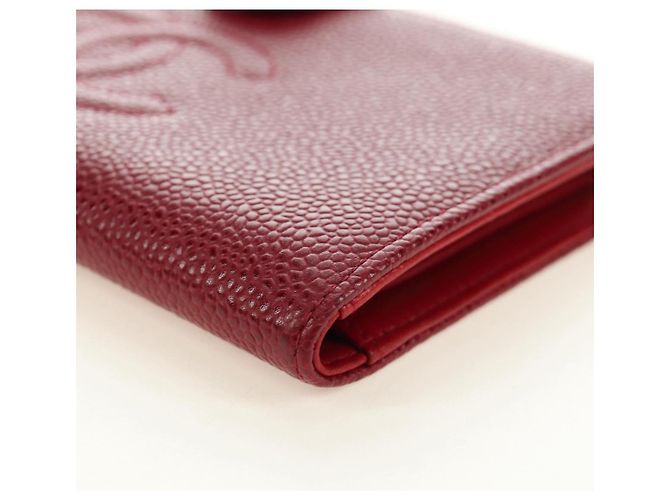 CHANEL COCO Mark Langgeldbörse Caviar Leder Rot Gold CC Authentisch 190496M Golden - Ansicht 14