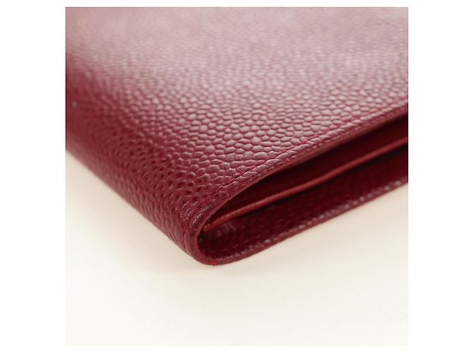 CHANEL COCO Mark Langgeldbörse Caviar Leder Rot Gold CC Authentisch 190496M Golden - Ansicht 16