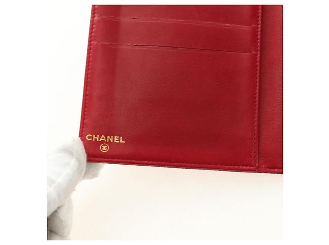 CHANEL COCO Mark Langgeldbörse Caviar Leder Rot Gold CC Authentisch 190496M Golden - Ansicht 19