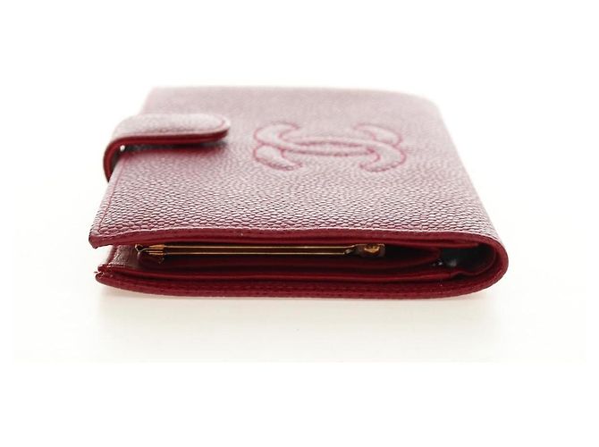 CHANEL COCO Mark Langgeldbörse Caviar Leder Rot Gold CC Authentisch 190496M Golden - Ansicht 3