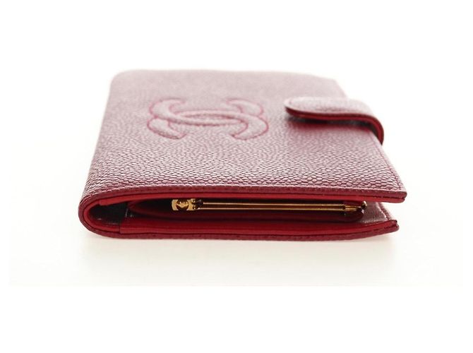CHANEL COCO Mark Langgeldbörse Caviar Leder Rot Gold CC Authentisch 190496M Golden - Ansicht 4