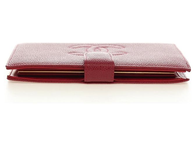 CHANEL COCO Mark Langgeldbörse Caviar Leder Rot Gold CC Authentisch 190496M Golden - Ansicht 5