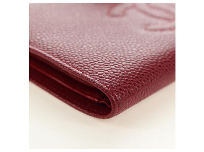 CHANEL COCO Mark Langgeldbörse Caviar Leder Rot Gold CC Authentisch 190496M Golden - Ansicht 7