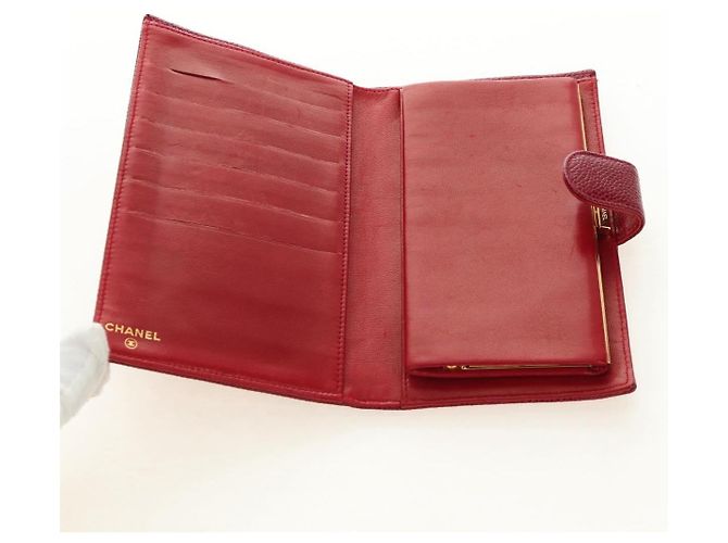CHANEL COCO Mark Langgeldbörse Caviar Leder Rot Gold CC Authentisch 190496M Golden - Ansicht 8