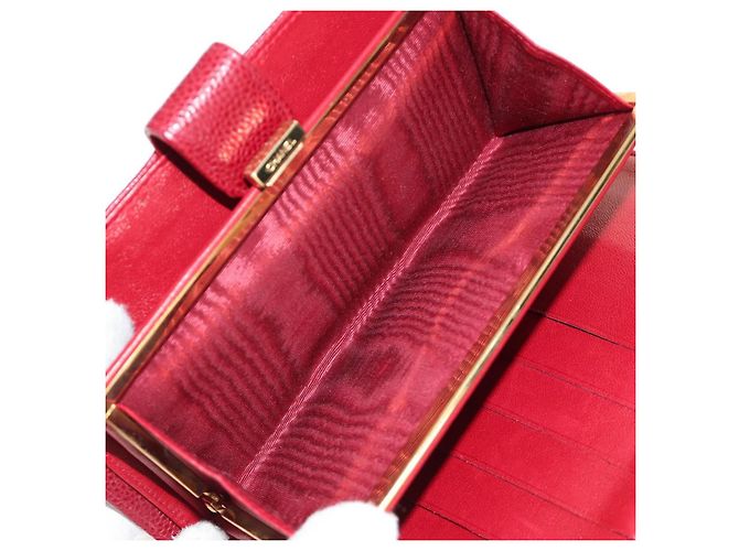 CHANEL COCO Mark Langgeldbörse Caviar Leder Rot Gold CC Authentisch 190496M Golden - Ansicht 9