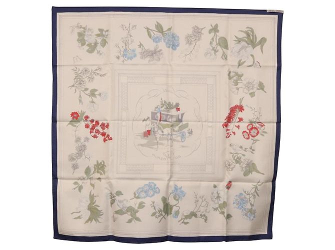 Hermès HERMES Carré 90 Sciarpa "Quai aux Fleurs" Seta Blu Bianco Auth 186912M - vista 13