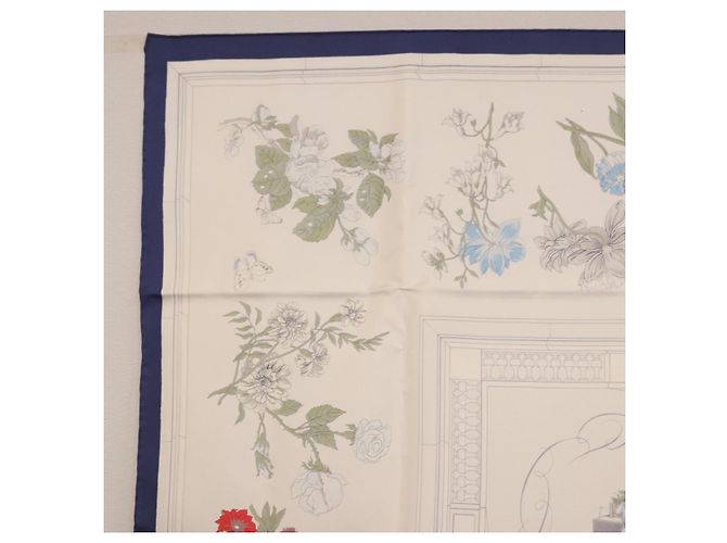 Hermès HERMES Carré 90 Sciarpa "Quai aux Fleurs" Seta Blu Bianco Auth 186912M - vista 14