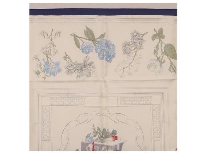 Hermès HERMES Carré 90 Sciarpa "Quai aux Fleurs" Seta Blu Bianco Auth 186912M - vista 15