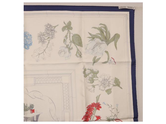 Hermès HERMES Carré 90 Sciarpa "Quai aux Fleurs" Seta Blu Bianco Auth 186912M - vista 16