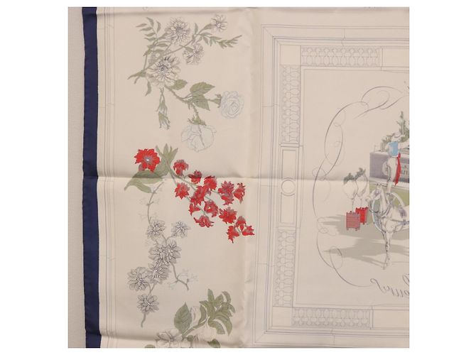 Hermès HERMES Carré 90 Sciarpa "Quai aux Fleurs" Seta Blu Bianco Auth 186912M - vista 17