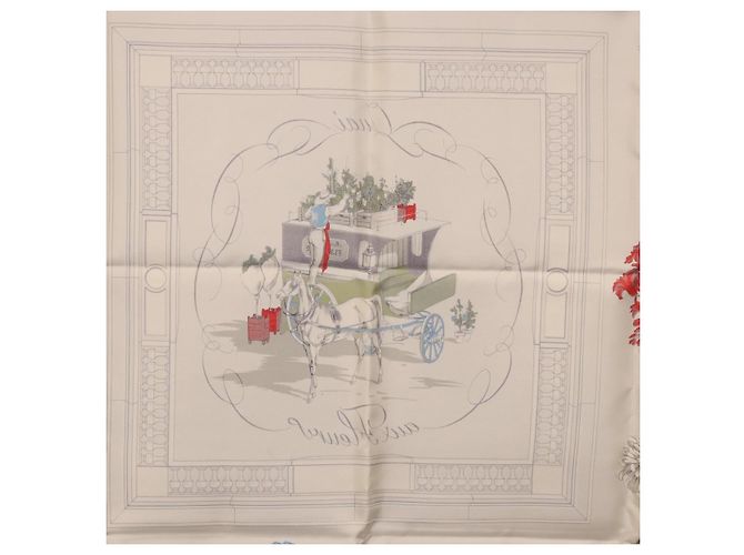 Hermès HERMES Carré 90 Sciarpa "Quai aux Fleurs" Seta Blu Bianco Auth 186912M - vista 18