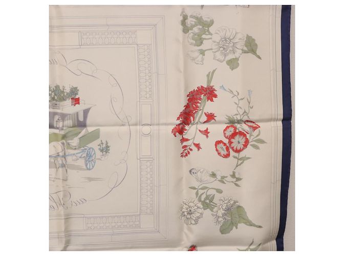 Hermès HERMES Carré 90 Sciarpa "Quai aux Fleurs" Seta Blu Bianco Auth 186912M - vista 19