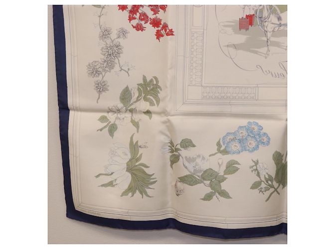 Hermès HERMES Carré 90 Sciarpa "Quai aux Fleurs" Seta Blu Bianco Auth 186912M - vista 20