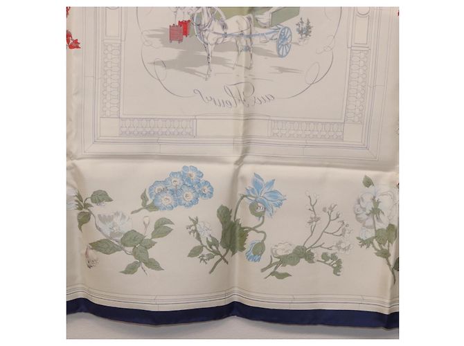 Hermès HERMES Carré 90 Sciarpa "Quai aux Fleurs" Seta Blu Bianco Auth 186912M - vista 21