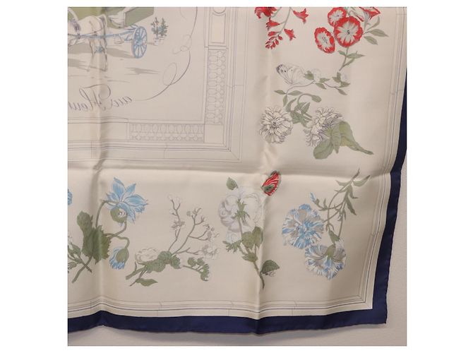 Hermès HERMES Carré 90 Sciarpa "Quai aux Fleurs" Seta Blu Bianco Auth 186912M - vista 22