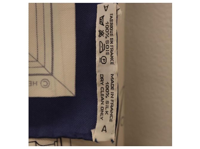 Hermès HERMES Carré 90 Sciarpa "Quai aux Fleurs" Seta Blu Bianco Auth 186912M - vista 23