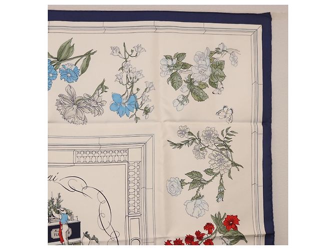 Hermès HERMES Carré 90 Sciarpa "Quai aux Fleurs" Seta Blu Bianco Auth 186912M - vista 4