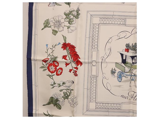 Hermès HERMES Carré 90 Sciarpa "Quai aux Fleurs" Seta Blu Bianco Auth 186912M - vista 5
