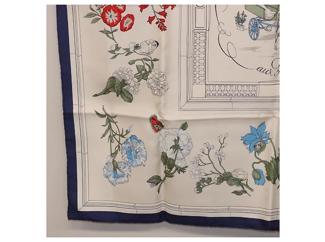 Hermès HERMES Carré 90 Sciarpa "Quai aux Fleurs" Seta Blu Bianco Auth 186912M - vista 8
