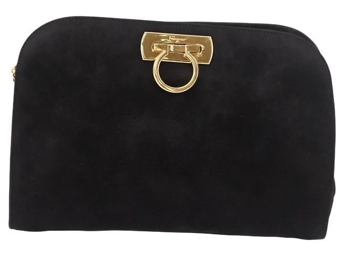 Borsa a tracolla Salvatore Ferragamo Gancini in scamosciato nero e oro Auth 191696 D'oro - vista 13