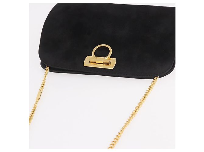 Borsa a tracolla Salvatore Ferragamo Gancini in scamosciato nero e oro Auth 191696 D'oro - vista 6