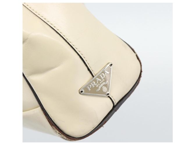 PRADA Tote Bag Leder Beige Silber Auth ka5123 - Ansicht 17