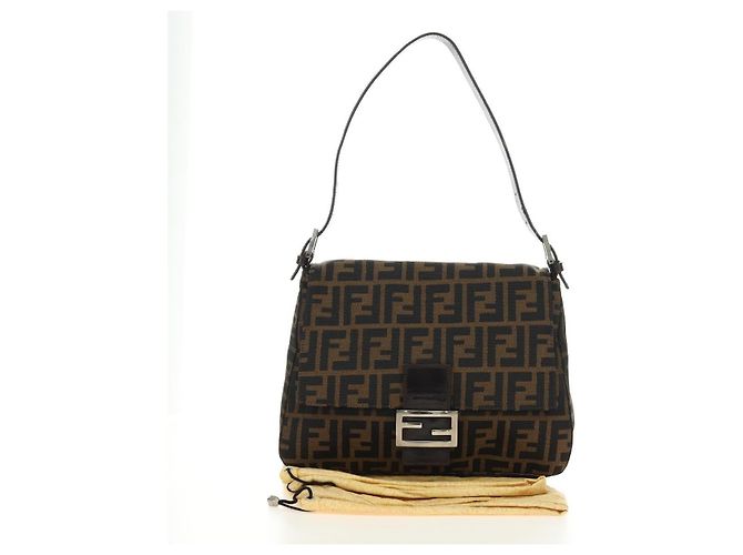 FENDI Zucca Canvas Mamma Baguette Bolsa de Ombro Preto Marrom Auth 191291SAV - vista 12