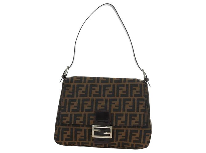 FENDI Zucca Canvas Mamma Baguette Bolsa de Ombro Preto Marrom Auth 191291SAV - vista 13